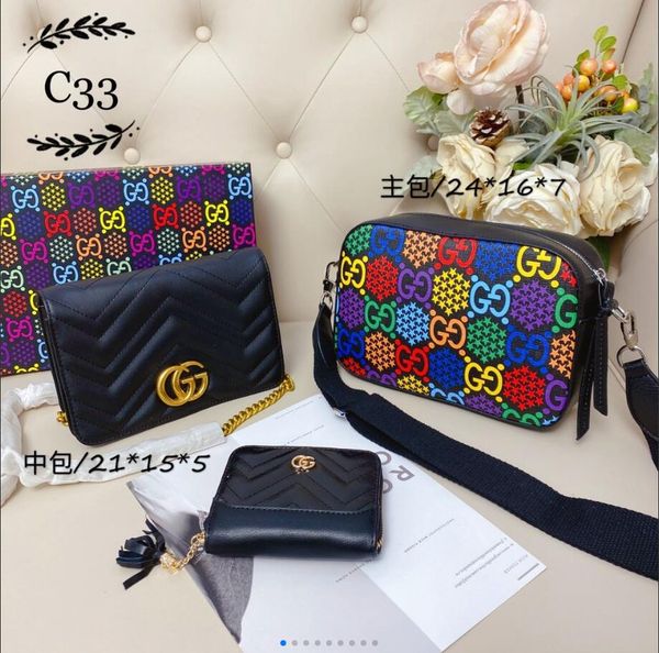 

2020 new designer ladies leather bag wild handbag ladies wild shoulder bag women's new backpack color three-piece chain bag