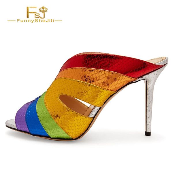 

rainbow peep toe mules stiletto heels sandals summer party date fashion shoes woman 2019 plus us big size 14 15 16 fsj, Black