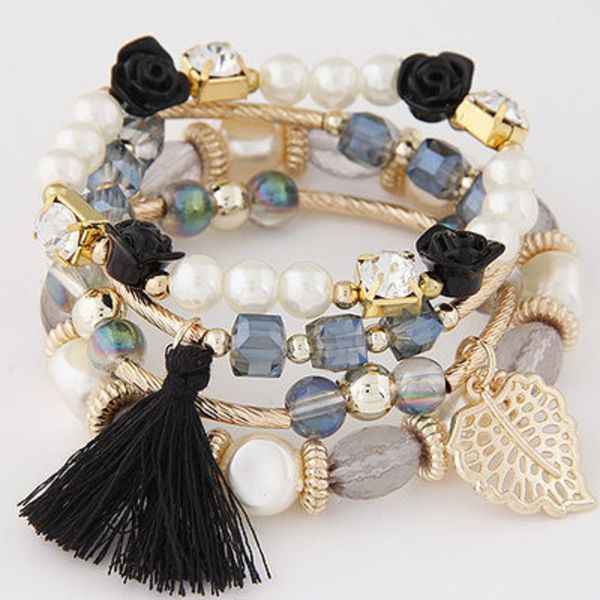 

bohemia crystal bead leaves charm bracelets pearl beads multilayer bracelets multcolor charm trend bangle jewelry for women dhl free, Golden;silver