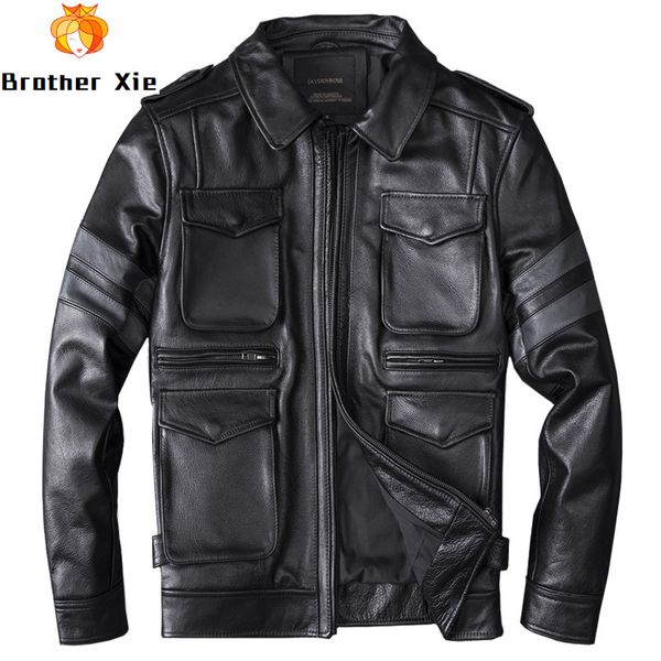 

мужские куртки из натуральной кожи натуральная кожаная куртка motorycycle coat cow, Black