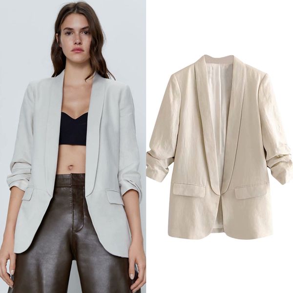 

women's suits & blazers women office wear blazer coat 2021 fashion notched collar casual pockets suit solid pleated sleeve chic outwear, White;black