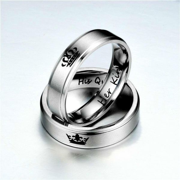 

sale her king his queen ring letter stainless steel ring band ring couple rings for women men lovers wedding jewelry gift drop ship, Silver
