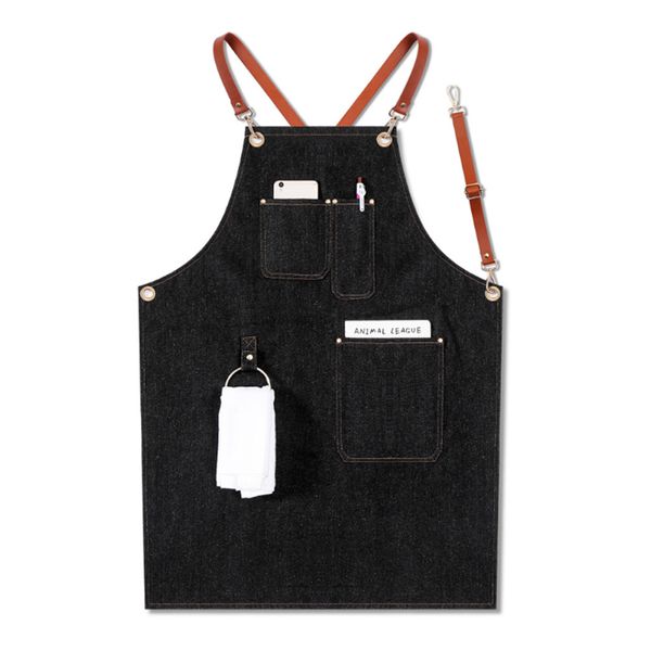 

denim apron strap bib apron barista bartender bbq chef uniform workwear l99