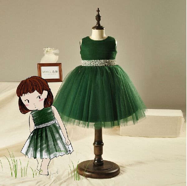 

o-neck green tulle crystal sashes for weddings 2020 first communion for girls -length handmade ball gown flower girl dresses, Red;yellow