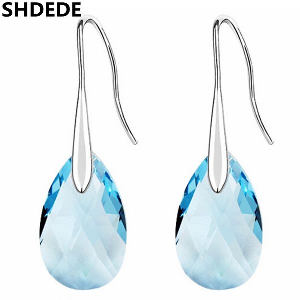 

shdede fashion jewelry pear shape drop dangle earrings blue crystal from swarovski long pendant water women gift -45, Silver