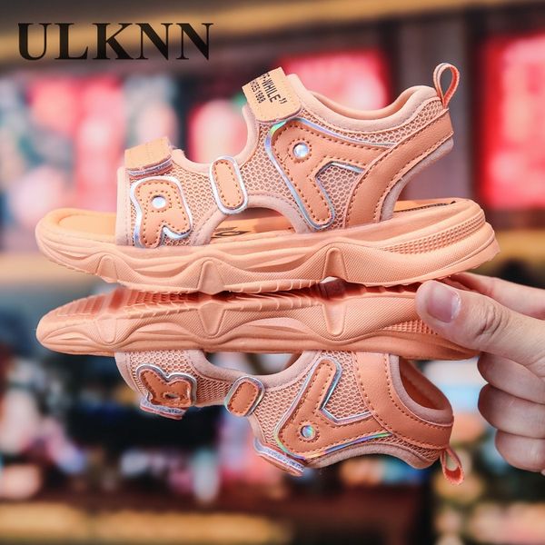 

ulknn grirls sandals 2020 summer new girls sandals soft breathable mesh anti-slip children, Black;red