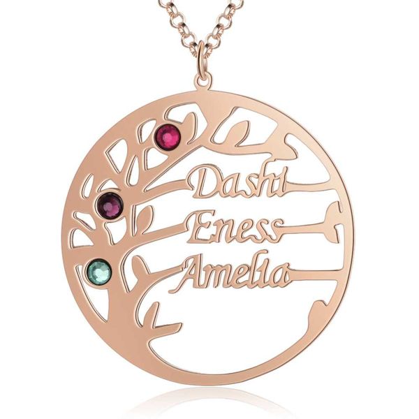 

personalized name necklaces fashion tree pendant custom names birthstones promised engraved jewelry anniversary gift for women, Silver