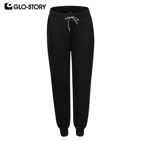 

glo-story casual solid basic men sweatpants drawstring waist scalp pants male long pants men's trousers 2019 winter new mrt-8374, Black