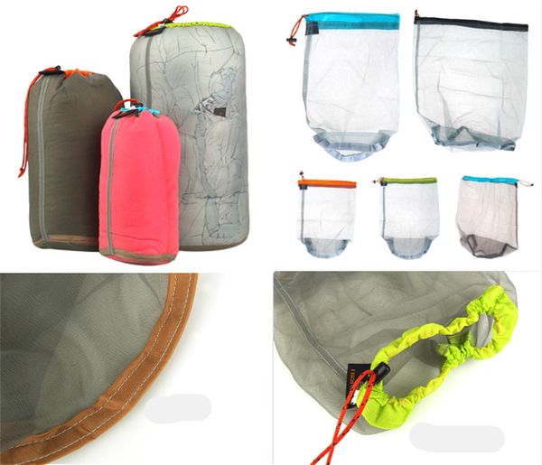 

5 sizes outdoor camping sports ultralight mesh stuff sack drawstring storage bag travel kits outdoor gadgets