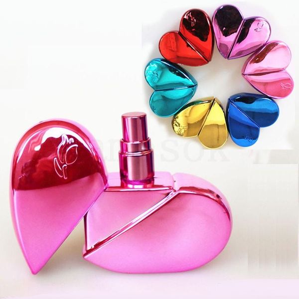 Bottiglie di profumo in vetro a forma di cuore da 25 ml con spray Atomizzatore di profumo vuoto ricaricabile per donna 6 COLORI dc793