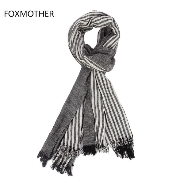 

foxmother 2019 new brand autumn winter soft cotton black white burgundy striped scarves mens, Blue;gray