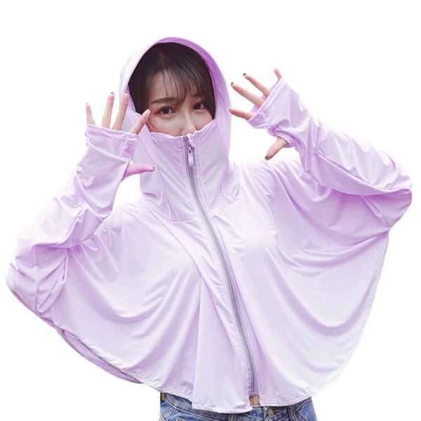 

women zipper closure ice silk summer beach outdoor cycling fashion sun protection clothing hooded sleeve solid, Black