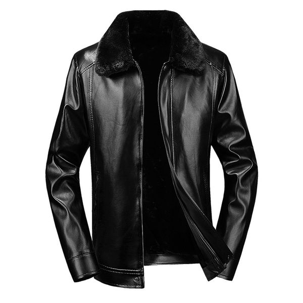 

winter bomber jacket men thickened thermal chaquetas hombre short fleece turn-collar leather coats fashion mens casaco 2019 new, Black;brown