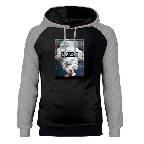 

volcanic eruption hoodies raglan men natural hooded sweatshirts 2019 winter autumn fleece warm print streetwear workout hoodie, Black