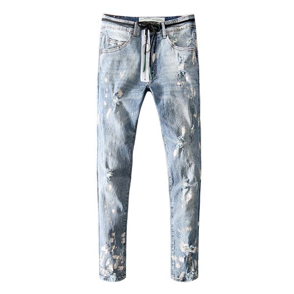 

2019 new luxury branddesignerbalmain men denim fashionholes trousers pants biker jeans rock revival jeanjeanssv1, Blue