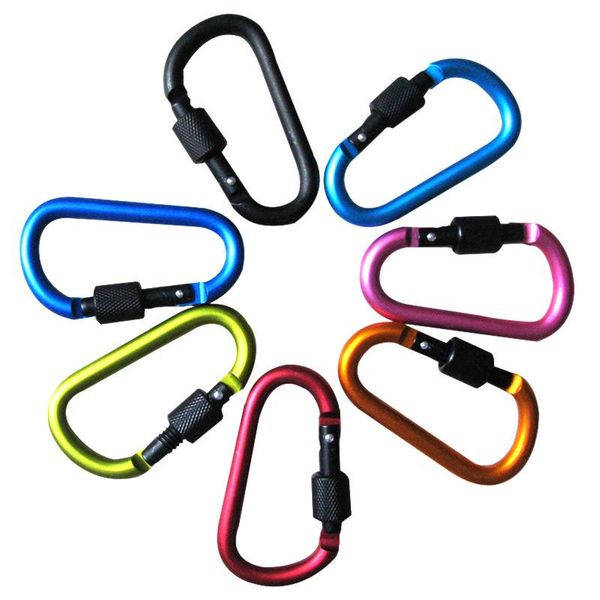 

2019 outdoor climbing carbine 8cm aluminum carabiner d-ring key chain clip camping keychain snap hook outdoor travel kit