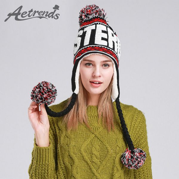 

aetrends] fashion designer beanies winter hat with ears warm beanie girl hats with ball z-1355 y200102, Blue;gray