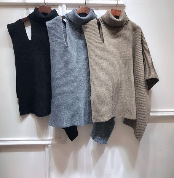 

2019 new ladies fashion casual irregular wool knitted cape vest 1204, Black