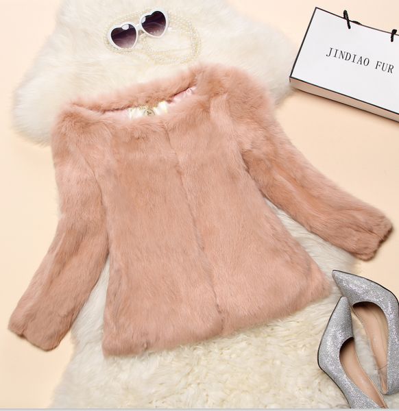 

new arrival autumn and winter women's natural fur coats women three quarter sleeve slim coat outerwear ing, Black