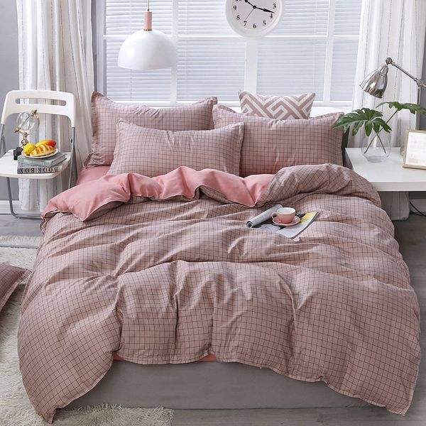 

pink plaid 4pcs girl boy kid bed cover set duvet cover child bed sheets and pillowcases comforter bedding set 2tj-61009