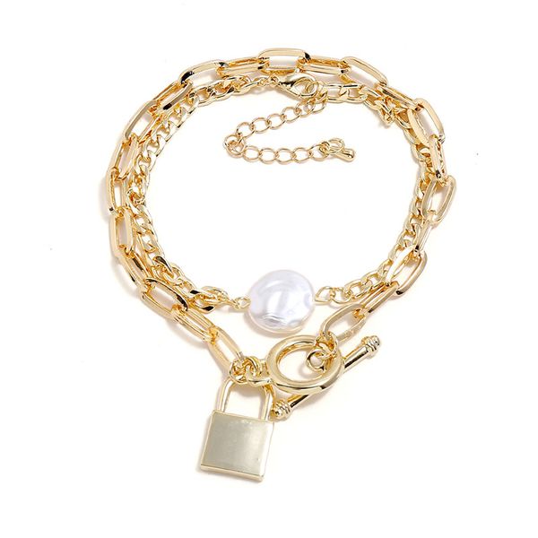 

women lady bracelet chain lock shape multilayer metal jewelry gifts decoration lxh, Black
