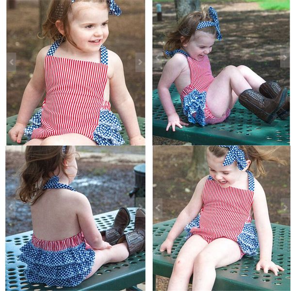 

baby romper red summer stripe baby girls romper suits kids ins sleeveless suspender rompers + hair band 2pcs set baby clothing dhl fj85, Blue