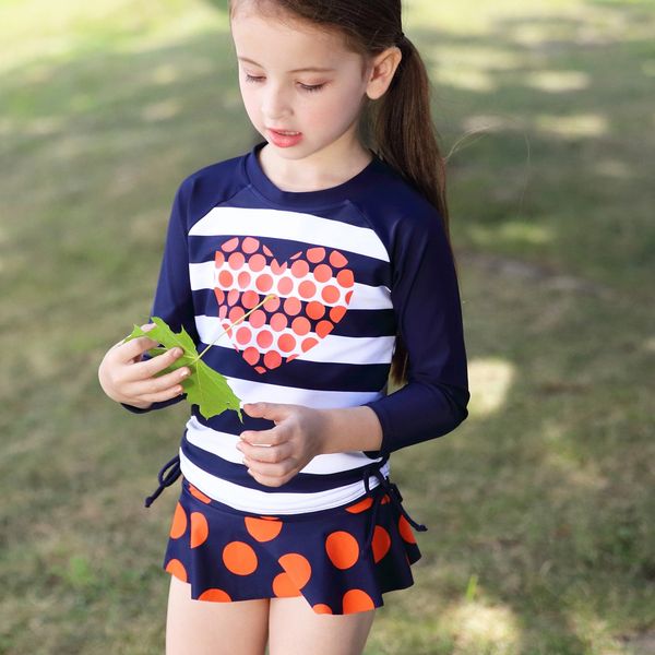 

long sleeve large size girl swimsuit baby split sunscreen swimwear three-piece suit children's swimwear, White;black