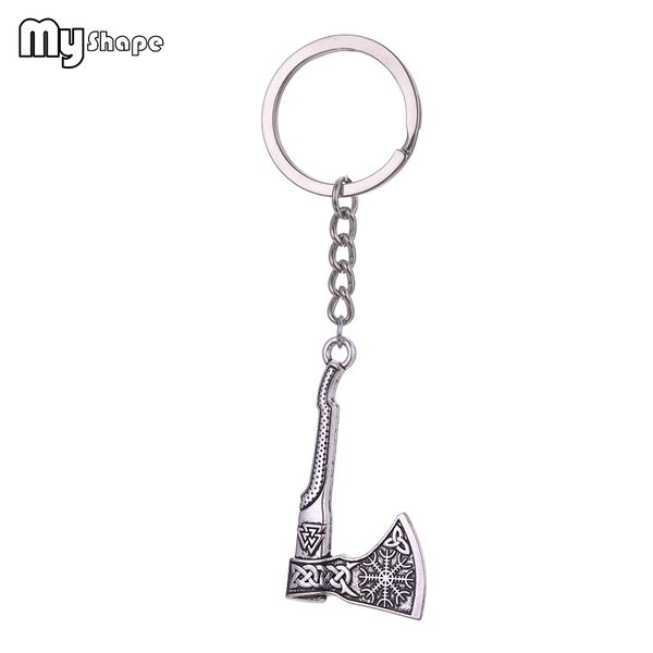 

my shape amulet axe key chain viking nordic compass key ring antique silver diy bag car keychains for men boy vintage style gift