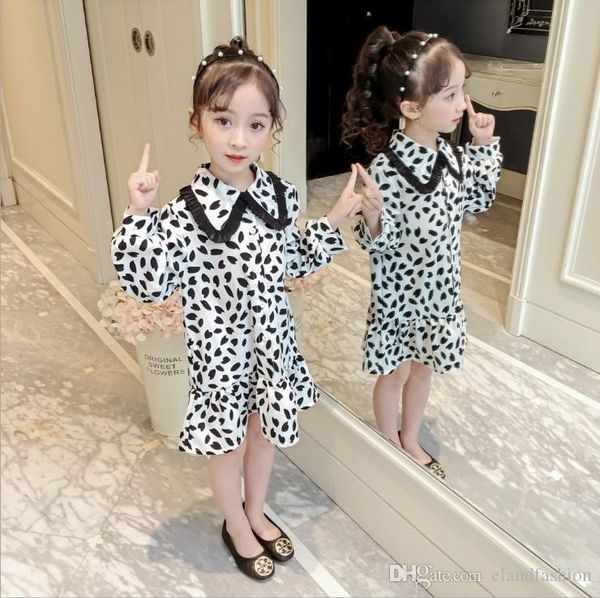 

kids korean style ins chiffon dress baby girls 2019 autumn lantern sleeve fashion leopard dress children clothing, Red;yellow