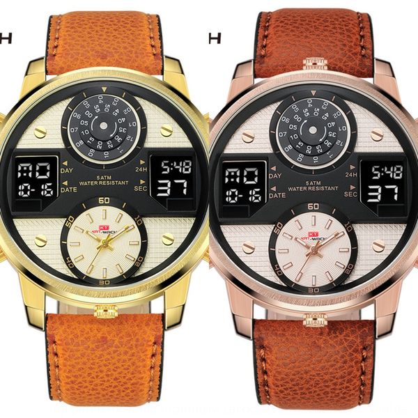 

kt720 sports men's leather strap waterproof luminous watch luminous three-movement watch, Blue