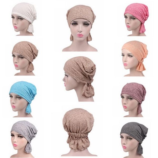 

dhl 100pcs women fashion soft kerchief cap turban headband head wrap 8 colors adjustable cotton headwear, Slivery;white