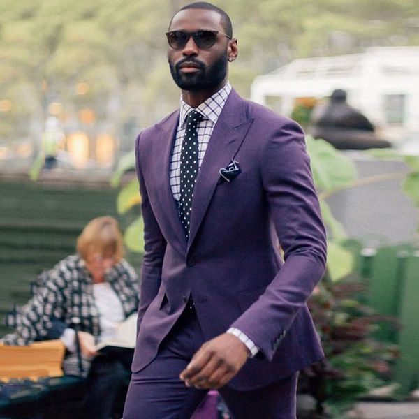 

casual purple men suits pants peaked lapel groom wedding tuxedos prom suits latest designs terno masculino costume homme mariage 2pieces, Black;gray