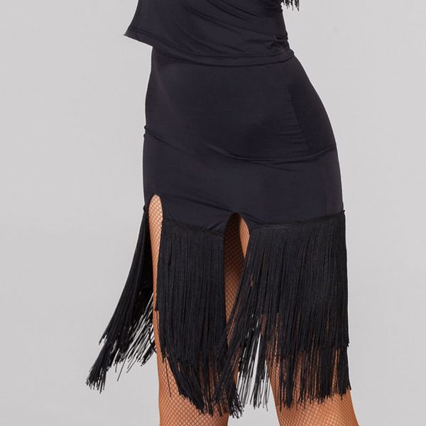 

2020 новый lady латинского танца юбка для женщин черный красный кисточкой стили латинский танец платье конкурс / практика танцевальная одежд, Black;red