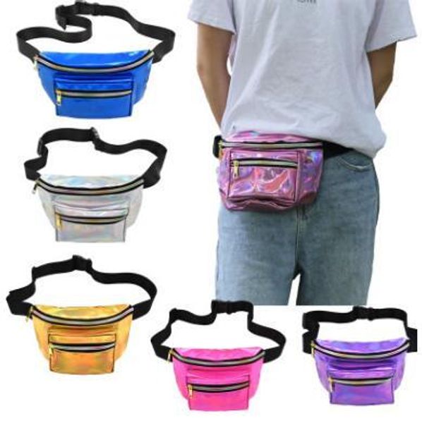 

7 colors kids laser waist bag waterproof pu waist pack hologram chest beach bags belt bag pocket laser fanny pack 12pcs, Black