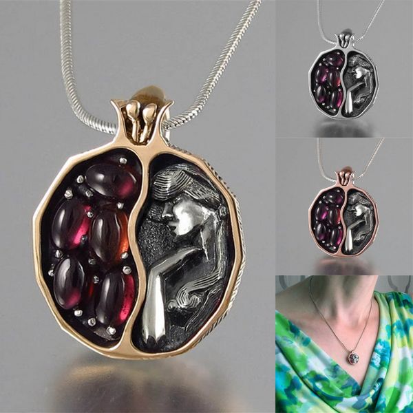 

2019 new vintage cz stone necklace women red pomegranate garnet necklaces & pendants virgin mary sculpture necklace boho jewelry, Silver