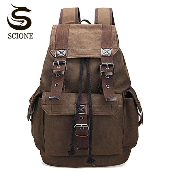 

scione canvas men's backpack school rucksack men drawstring backpacks women travel shoulder bagpack teenagers lapback pack t200326