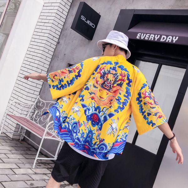 

japanese kimono men cardigan shirt blouse yukata men haori obi clothes samurai clothing male kimono cardigan, Red