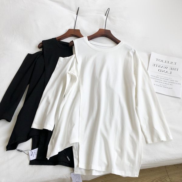 

irregular single-shoulder long-sleeved female design t-shirt sense 2020 summer fashionable slim versatile loose t-shirt, White