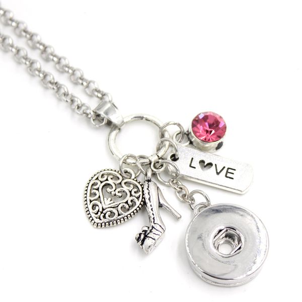 

new arrival high heel shoe heart love charms necklace nice valentine jewellery 18mm snap button jewelry collar necklaces gifts, Silver