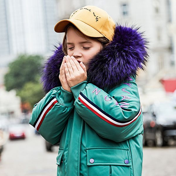 

2020 new children's down jacket girls mid-long korean coat, Blue;gray