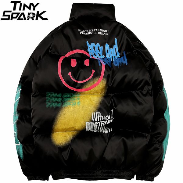 

2019 hip hop куртка утепленная усмешки печати мужчины ветровка streetwear harajuku winter ватник пальто теплое outwear толстая новое, Black