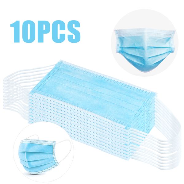 

10pcs disposable blue 3 layers non-woven mouth face mask anti-dust agaist dust earloop masks