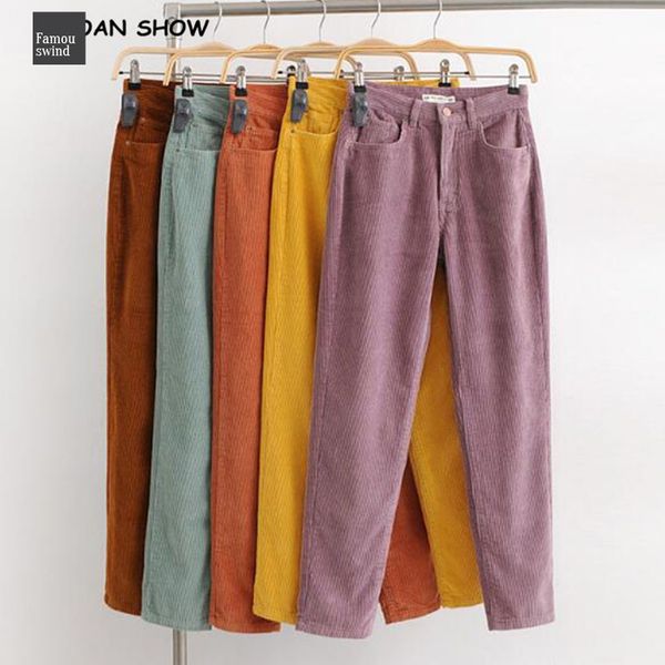 

урожай macaron цвет вельветовые брюки женщина середины талии лодыжки длина сыпучие гарем брюки повседневные femme длинные брюки, Black;white