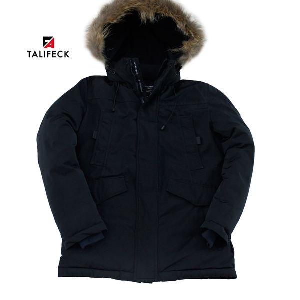 

talifeck 2018 новое прибытие мужская хлопок толстые ветровки мода зимняя куртка с меховым воротником енота съемный капюшоном зимнее пальто, Black
