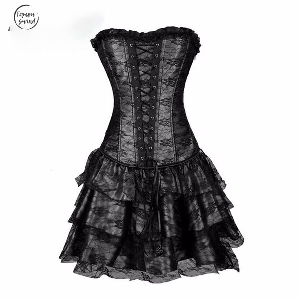 

sexy steampunk корсеты и бюстье burlesque lace готическая стимпанк корсета платья плюс размер костюма цветочные бюстье платье, Black;white