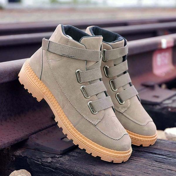 

men's boots men's casual solid color anti-skiing boots are now popular new men's plus velvet warm boots, Black