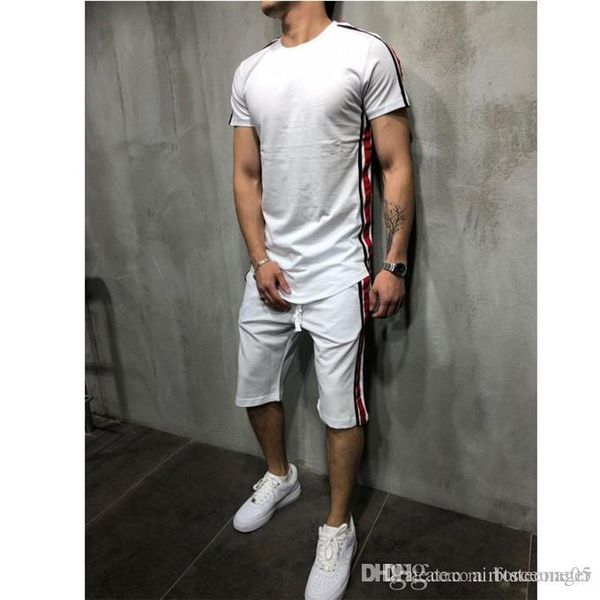

summer short sleeve mens tracksuits crew neck shorts striped print mens sprots suits fashion running suits, Gray