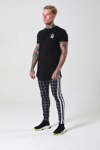 

2020 spring and summer fashion pocket men's slim plaid straight pants casual pencil jogging casual pants, Black