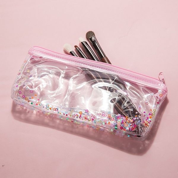 

2020 new ladies cosmetic bag japanese and korean style transparent waterproof simple zipper wash bag pvc storage women