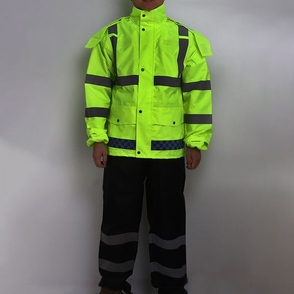 

split raincoat suit fluorescent oxford cloth oxford cloth green traffic safety duty reflective clothing, Red;brown